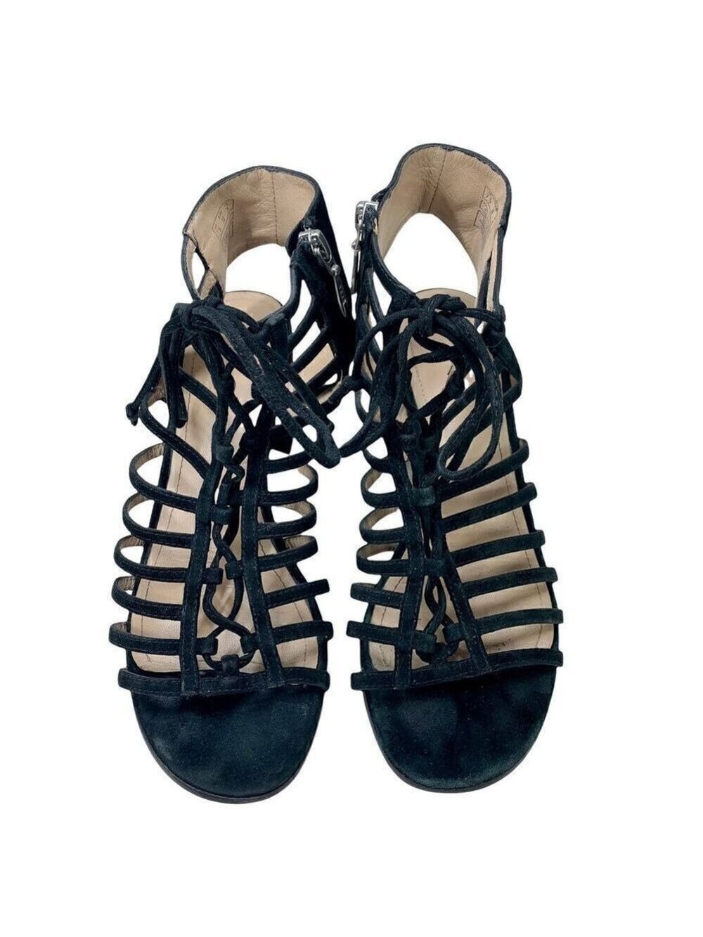 Pour La Victoire Amabelle Black Suede Leather Gladiator Cage Sandal 7.5 - Picture 3 of 10